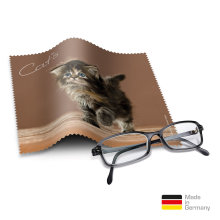 Brillenputztuch mit Designmotiv Katzen braun
